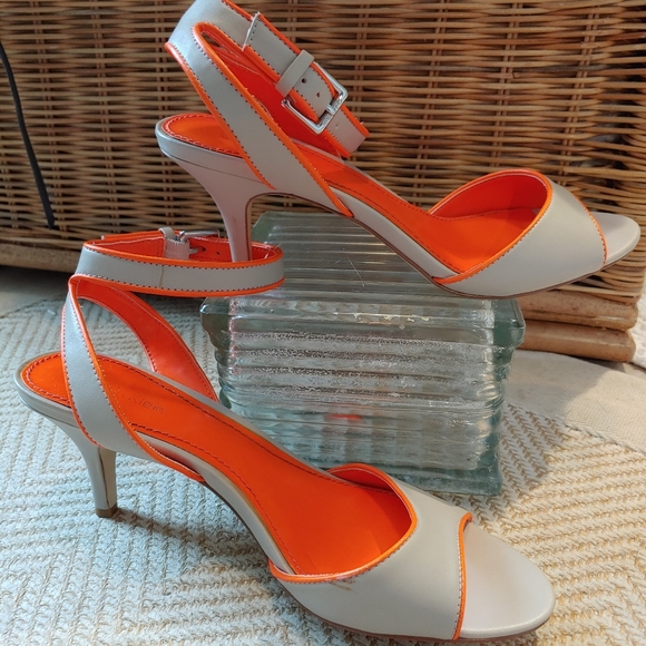 Calvin Klein Shoes - Calvin Klein Laila Neon Orange Strappy Ankle Heels